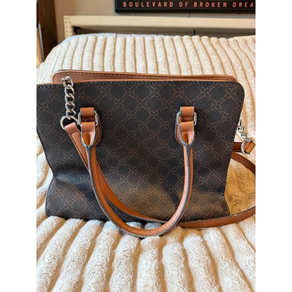 Nine West Handbag Bundle Brown Monogram Satchel & Mauve Pink Crossbody Bag - Picture 3 of 12